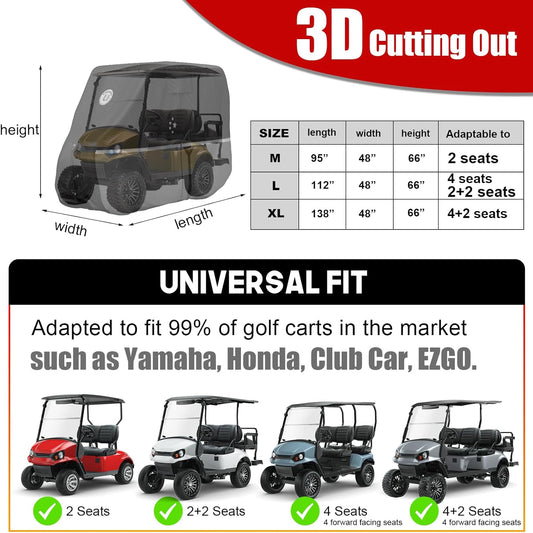 Universal 4 Passenger Golf Cart Storage Cover Denago Evolution Vivid Kodiak Rover Nomad XL Ranger Maverick Classic Epic Icon