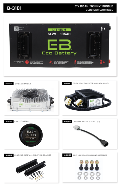 Eco Battery 51V 105Ah Skinny Club Car Carryall Bundle