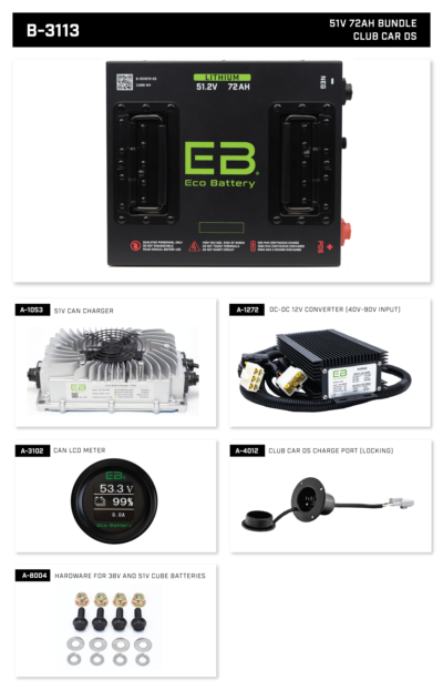 Eco Battery Club Car DS (36V) 51V 72Ah Bundle