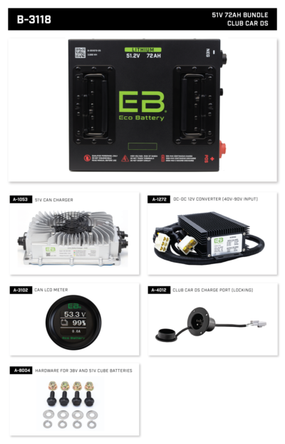 Eco Battery 51V 72Ah Club Car DS Bundle