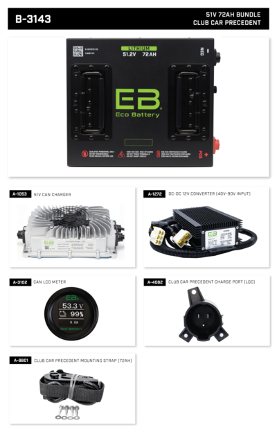 Eco Battery Club Car Precedent (09+)/Onward/Tempo 51V 72Ah Bundle