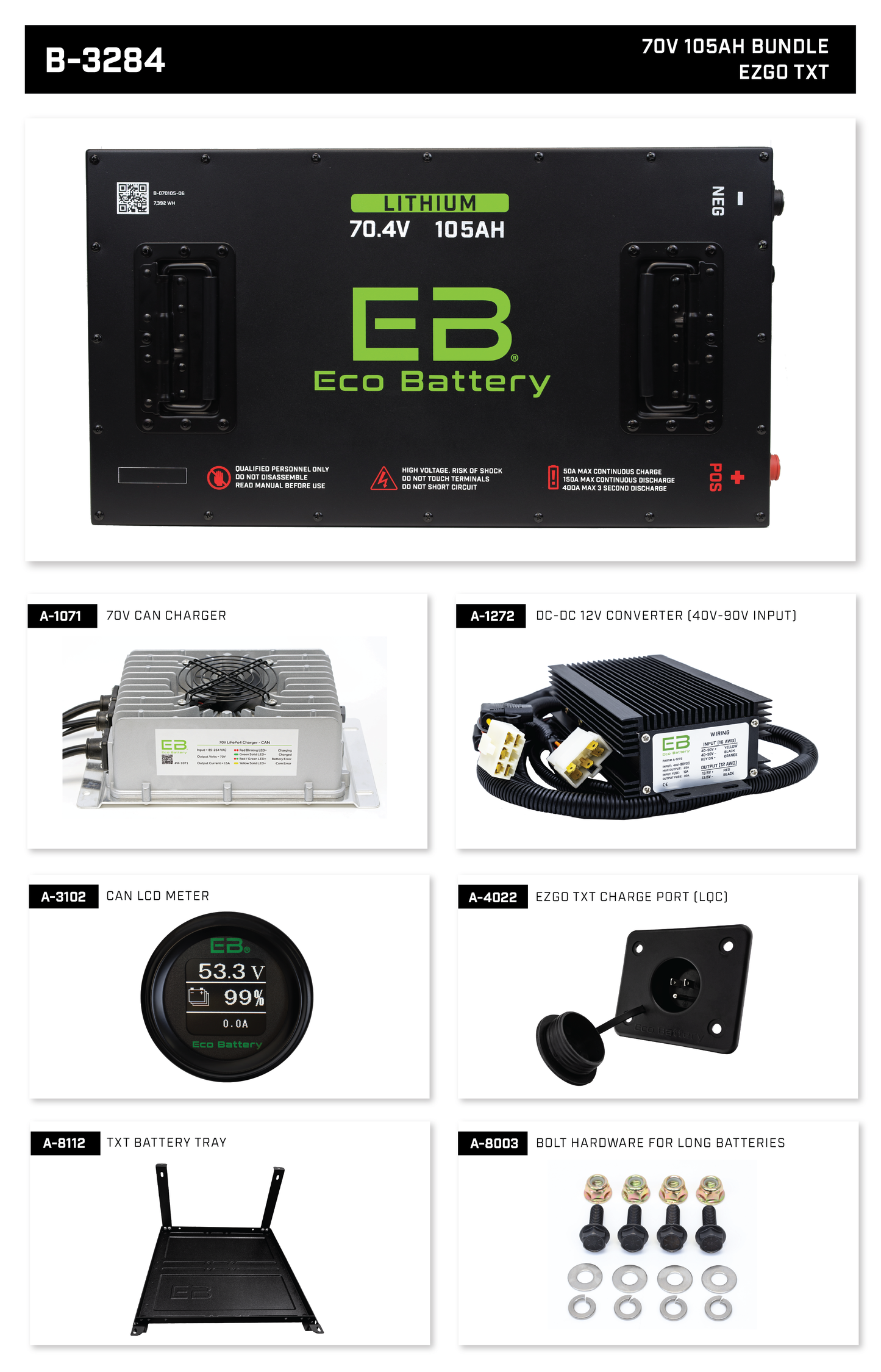 Eco Battery 70V 105Ah EZGO TXT Bundle