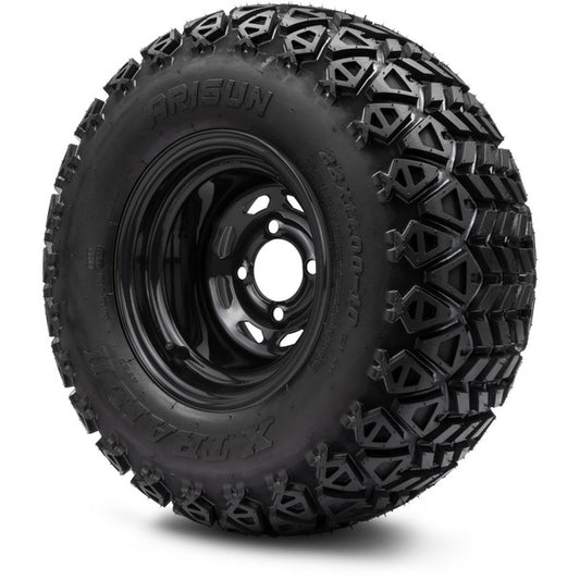 MODZ® 10" Steel D-Window Glossy Black Wheels & Off-Road Tires Combo
