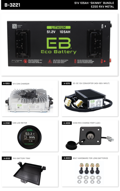 Eco Battery 51V 105Ah Skinny EZGO RXV (FActory Metal Tray) Bundle