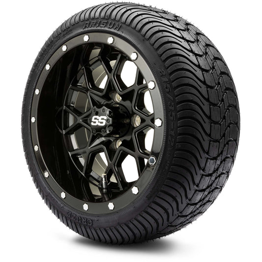 MODZ® 12" Vortex Glossy Black Wheels & Street Tires Combo