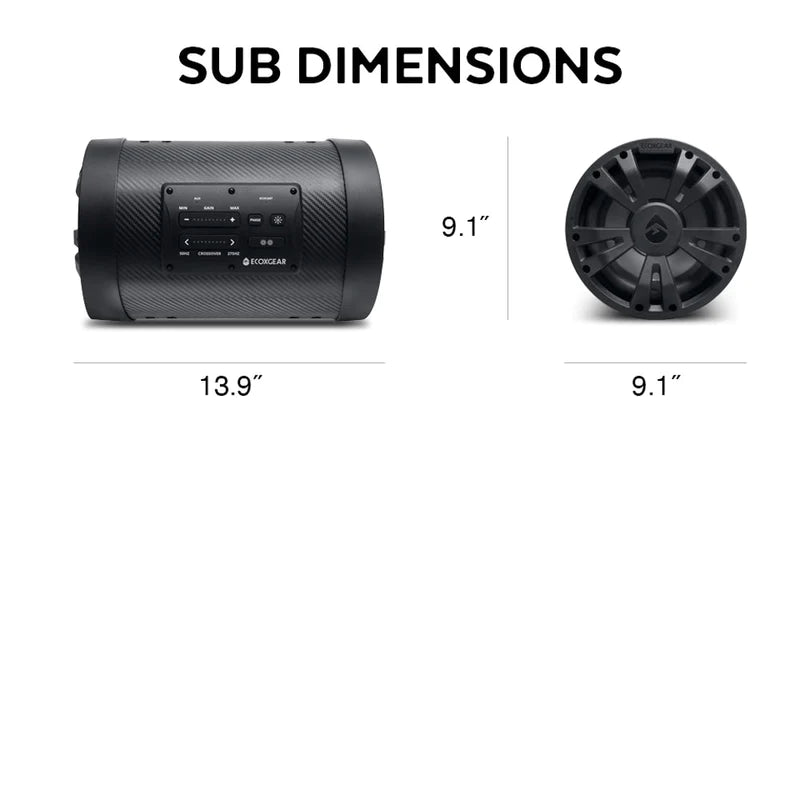 ECOXGEAR SoundExtreme ES08 powersports sealed powered 8-inch subwoofer tube with built in 500-watt amplifier