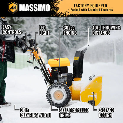 Massimo 30 In. 302cc 2-Stage Electric Start Gas Snow Blower