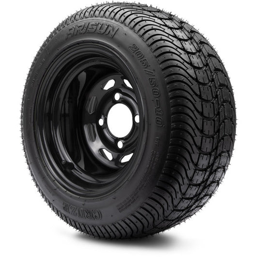 MODZ® 10" Steel D-Window Glossy Black Wheels & Street Tires Combo